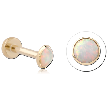 14K YELLOW GOLD TOP WITH GOLD PVD COATED TITANIUM THREADLESS LABRET BEZEL OPAL