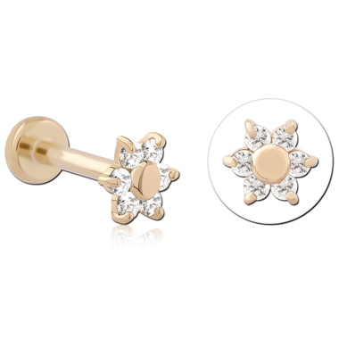14K YELLOW GOLD TOP WITH GOLD PVD COATED TITANIUM THREADLESS LABRET FLOWER GEM PETALS