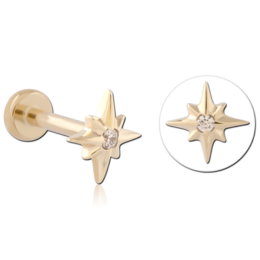 14K YELLOW GOLD THREADLESS LABRET EIGHT POINT STAR GEM