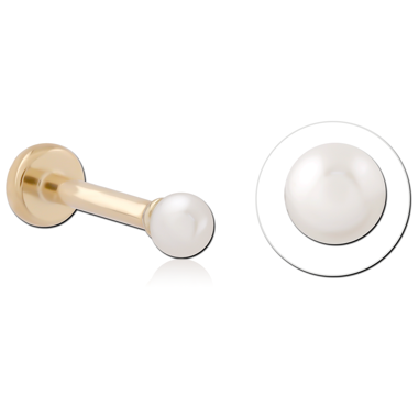 14K YELLOW GOLD TOP WITH GOLD PVD COATED TITANIUM THREADLESS LABRET PEARL BEAD