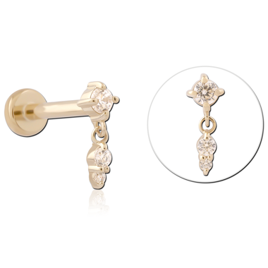 14K YELLOW GOLD TOP WITH GOLD PVD COATED TITANIUM THREADLESS LABRET WITH DANGLE CHARM