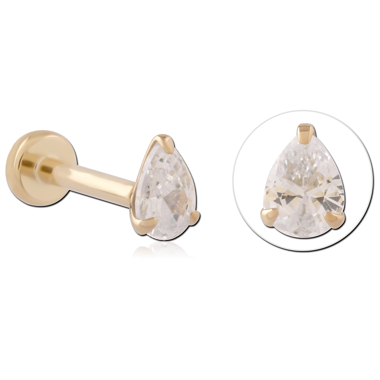 14K YELLOW GOLD THREADLESS LABRET PEAR GEM SOLITAIRE CLASSIC DESIGN