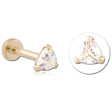14K YELLOW GOLD THREADLESS LABRET TRIANGLE GEM SOLITAIRE CLASSIC DESIGN