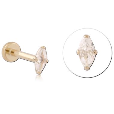 14K YELLOW GOLD TOP WITH TITANIUM THREADLESS LABRET MARQUISE GEM