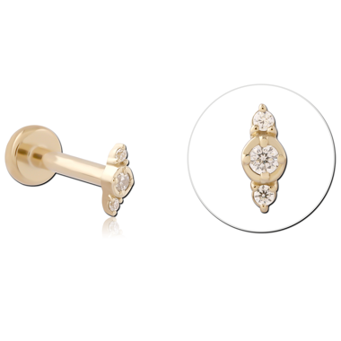 14K YELLOW GOLD TOP WITH TITANIUM THREADLESS LABRET BEZEL CENTER GEM TRIO