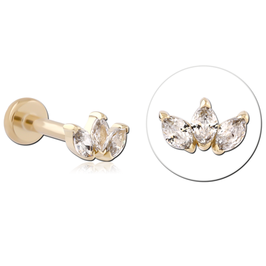 14K YELLOW GOLD TOP WITH TITANIUM THREADLESS LABRET TRIPLE MARQUISE GEM FAN