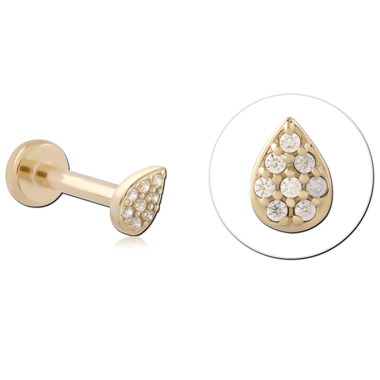 14K YELLOW GOLD TOP WITH TITANIUM THREADLESS LABRET PAVE TEARDROP GEM