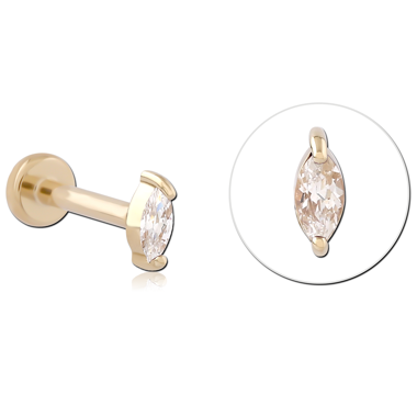 14K YELLOW GOLD TOP WITH TITANIUM THREADLESS LABRET MARQUISE GEM TWO PRONG