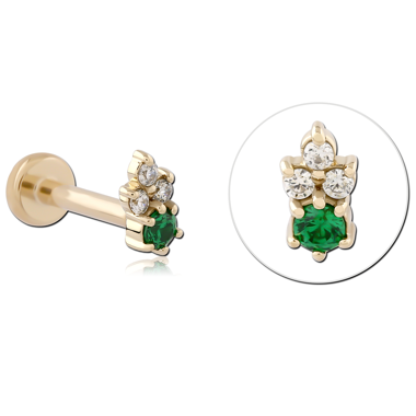 14K YELLOW GOLD TOP WITH GOLD PVD TITANIUM THREADLESS LABRET GREEN GEM CLUSTER