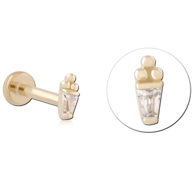 14K YELLOW GOLD TOP WITH GOLD PVD TITANIUM THREADLESS LABRET TAPERED BAGUETTE GEM