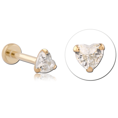 14K YELLOW GOLD TOP WITH GOLD PVD TITANIUM THREADLESS LABRET HEART GEM