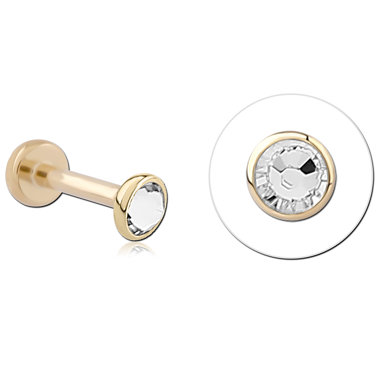 14K YELLOW GOLD TOP WITH GOLD PVD TITANIUM THREADLESS LABRET BEZEL SET GEM