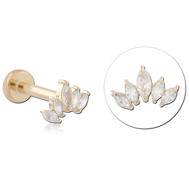 14K YELLOW GOLD TOP WITH GOLD PVD TITANIUM THREADLESS LABRET FIVE MARQUISE FAN