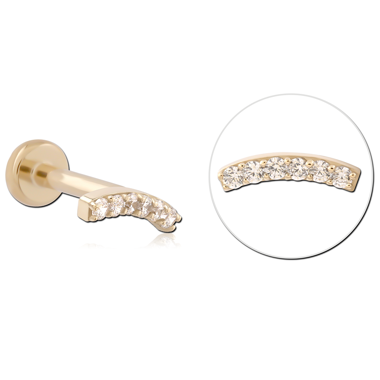 14K YELLOW GOLD TOP WITH GOLD PVD TITANIUM THREADLESS LABRET CURVED PAVE BAR