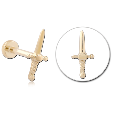 14K YELLOW GOLD TOP WITH GOLD PVD TITANIUM THREADLESS LABRET DAGGER
