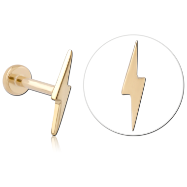 14K YELLOW GOLD TOP WITH GOLD PVD TITANIUM THREADLESS LABRET LIGHTNING BOLT
