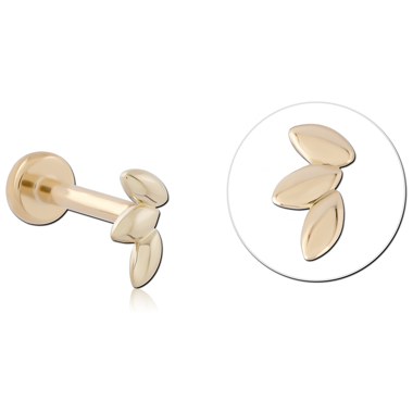 14K YELLOW GOLD THREADLESS LABRET TRIPLE LEAF CLUSTER LEFT