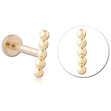 14K YELLOW GOLD THREADLESS LABRET FIVE BEAD BAR