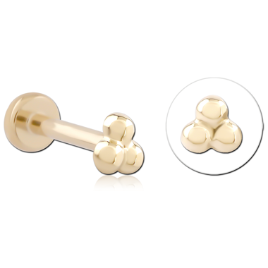 14K YELLOW GOLD THREADLESS LABRET TRI BEAD CLUSTER