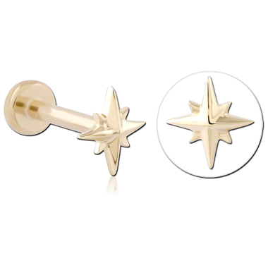 14K YELLOW GOLD EIGHT POINT STAR TOP WITH GOLD PVD COATED TITANIUM THREADLESS LABRET