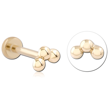 14K YELLOW GOLD THREADLESS LABRET TRIPLE BEAD ARC
