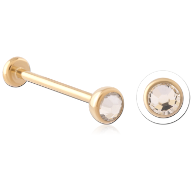GOLD PVD 18K COATED TITANIUM JEWELED THREADLESS LABRET