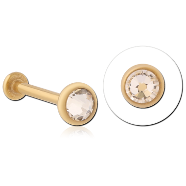 316L GOLD PVD COATED SURGICAL STEEL JEWELED THREADLESS DISC LABRET