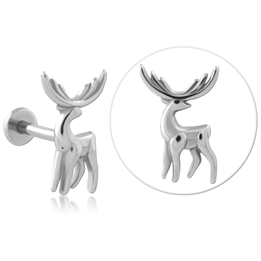 316L SURGICAL STEEL LABRET STANDING STAG DEER SILHOUETTE DESIGN CARTILAGE STUD