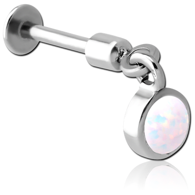 STERILE SURGICAL STEEL TRAGUS MICRO LABRET WITH SYNTHETIC OPAL CHARM