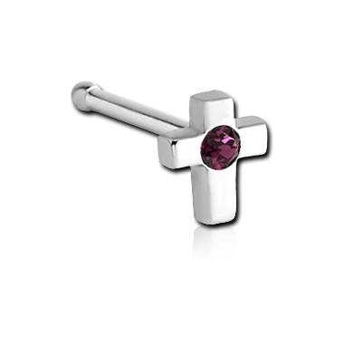 SURGICAL STEEL JEWELED CROSS NOSE BONE