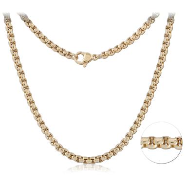 GOLD PVD 18K COATED STAINLESS STEEL NECKLACE  ROUND BOX CHAIN ROLL SIZE 1.5MM WITH LOBSTER LOCKER SIZE 9MM