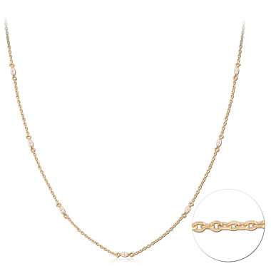 GOLD PVD 18K COATED SURGICAL STEEL JEWELED NECKLACE