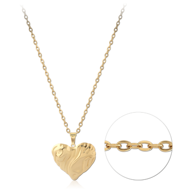 GOLD PVD 18K COATED 316L SURGICAL STEEL NECKLACE TEXTURED HEART PENDANT