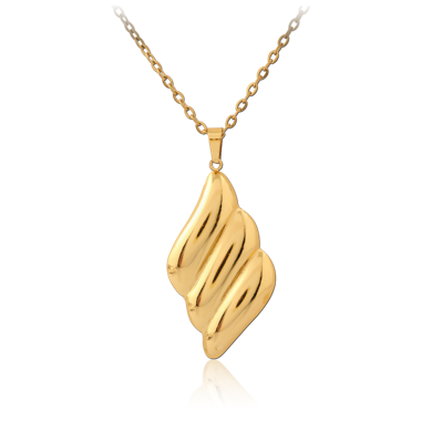 GOLD PVD 18K COATED 316L SURGICAL STEEL NECKLACE ABSTRACT RIPPLE PENDANT