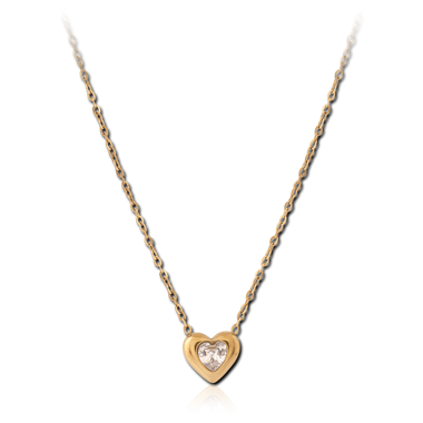 GOLD PVD 18K COATED 316L SURGICAL STEEL NECKLACE JEWELED HEART PENDANT