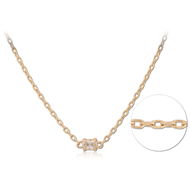 316L GOLD PVD 18K COATED SURGICAL STEEL NECKLACE STATION GEMS AND BEADS