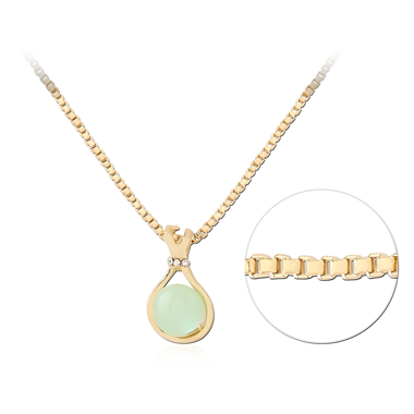 GOLD PVD 18K COATED SURGICAL STEEL NECKLACE GREEN CABOCHON PENDANT