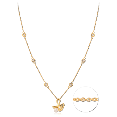 316L GOLD PVD COATED SURGICAL STEEL JEWELED NECKLACE WITH PENDANT