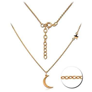 STERLING SILVER 925 GOLD PVD COATED NECKLACE WITH PENDANT - CRESCENT WITH STAR