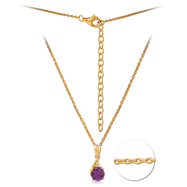 STERLING SILVER 925 GOLD PLATED JEWELED NECKLACE WITH PENDANT