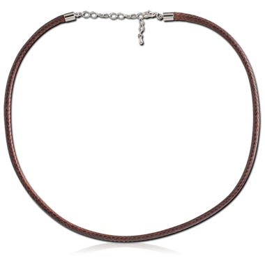 WAX COTTON CORD NECKLACE WITH RHODIUM PLATED BRASS LOCKER AND EXTENSION CHAIN