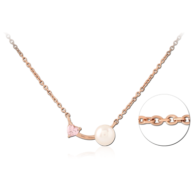 316L ROSE GOLD PVD COATED SURGICAL STEEL JEWELED NECKLACE WITH PENDANT
