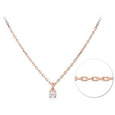 316L ROSE GOLD PVD COATED SURGICAL STEEL NECKLACE JEWELED BALL STATION CHAIN