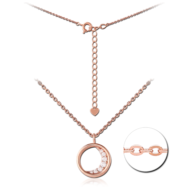 STERLING SILVER 925 ROSE GOLD PLATED JEWELED NECKLACE WITH PENDANT