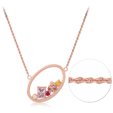 STERLING SILVER 925 ROSE GOLD PLATED JEWELED NECKLACE WITH PENDANT