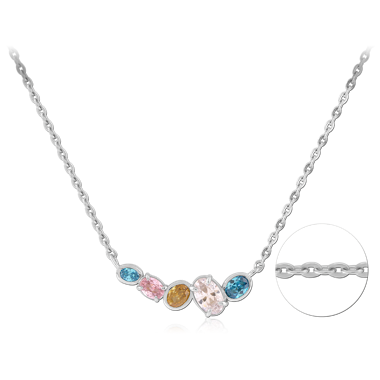 STERLING SILVER 925 RHODIUM PLATED JEWELED NECKLACE WITH PENDANT