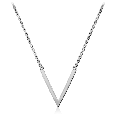 SURGICAL STEEL NECKLACE CHEVRON V BAR PENDANT POLISHED