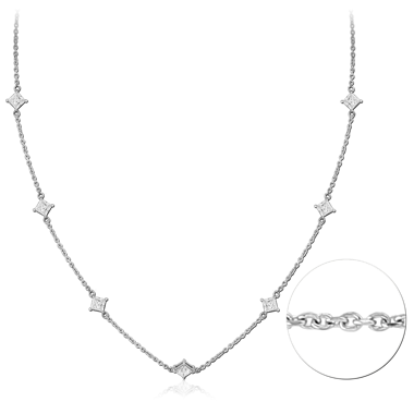 316L SURGICAL STEEL NECKLACE SQUARE GEM STATION CHAIN