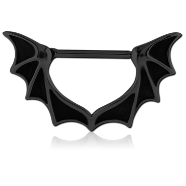 BLACK PVD COATED SURGICAL STEEL NIPPLE CLICKER - BAT WINGS