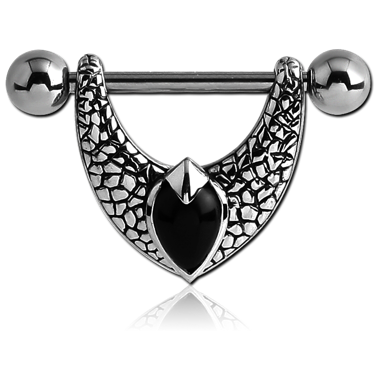 SURGICAL STEEL KOOL KATANA STONE NIPPLE SHIELD WITH ONYX - WINGS